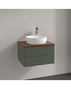 Meuble vasque Villeroy &amp; Boch Antao L18152HL avec éclairage, 2 tiroirs, 600 x 360 x 500 mm, façade texturée, laque mate Vert Feuille / Noyer Chaud
