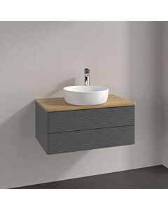 Meuble vasque Villeroy &amp; Boch Antao L19151GK avec éclairage, 2 tiroirs, 800 x 360 x 500 mm, façade texturée, laque anthracite mate / chêne miel