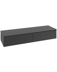 Buffet Villeroy &amp; Boch Antao L42100PD avec éclairage, 2 tiroirs, 1600 x 268 x 500 mm, façade texturée, laque noire mate / laque noire mate