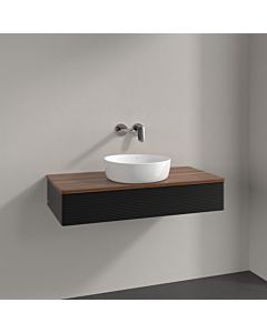 Meuble vasque Villeroy &amp; Boch Antao L09112PD 100 x 19 x 50 cm, plan vasque couleur noyer chaud, laque noire mate