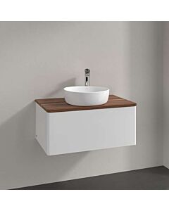 Villeroy &amp; Boch Antao vanity unit L30012GF with lighting, 1 drawer, 800 x 360 x 500 mm, smooth front, Glossy White Lacquer / Warm Walnut