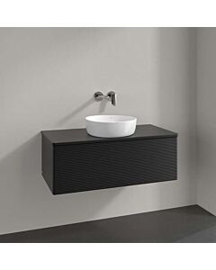 Villeroy und Boch Antao Waschtisch-Unterschrank L31110PD mit Beleuchtung, 1 Auszug, 1000 x 360 x 500 mm, Front mit Struktur, Black Matt Lacquer / Black Matt Lacquer