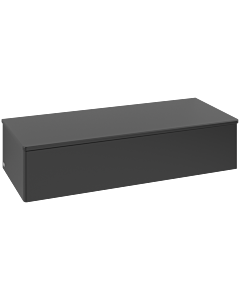 Buffet Villeroy &amp; Boch Antao L41000PD avec éclairage, 1 tiroir, 1200 x 268 x 500 mm, façade lisse, laque noire mate / laque noire mate