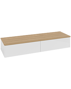 Buffet Villeroy &amp; Boch Antao L42001GF avec éclairage, 160 x 26,8 x 50 cm, plan vasque couleur chêne miel, laque blanche brillante