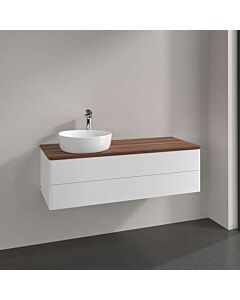 Meuble vasque Villeroy &amp; Boch Antao K22052MT 120 x 36 x 50 cm, percé pour robinetterie, plan vasque couleur noyer chaud, laque blanche mate