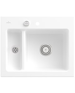 Villeroy und Boch Subway 60 XM Einbauspüle 678002RW mit Ablaufgarnitur, Excenterbetätigung, 620 x 510 mm, stone white CeramicPlus