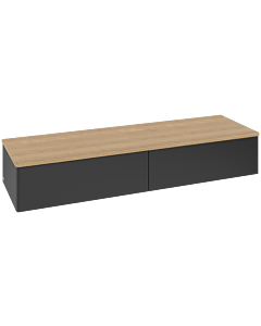 Villeroy &amp; Boch Antao Sideboard L42001PD with lighting, 2 drawers, 1600 x 268 x 500 mm, smooth front, Black Matt Lacquer / Honey Oak