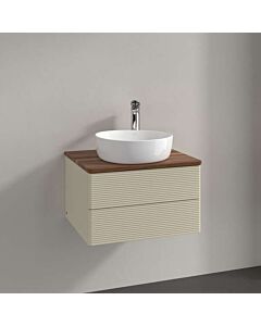 Villeroy und Boch Antao Waschtisch-Unterschrank L18152HJ mit Beleuchtung, 2 Auszüge, 600 x 360 x 500 mm, Front mit Struktur, Silk Grey Matt Lacquer / Warm Walnut