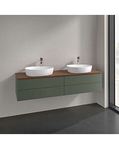 Villeroy &amp; Boch Antao vanity unit L28052HL with lighting, 4 drawers, 1600 x 360 x 500 mm, smooth front, Leaf Green Matt Lacquer / Warm Walnut