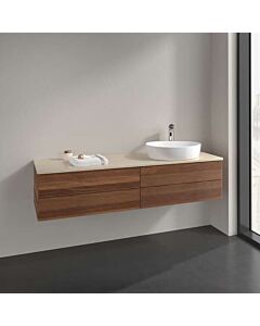 Meuble vasque Villeroy &amp; Boch Antao L27113HM avec éclairage, 4 tiroirs, 1600 x 360 x 500 mm, façade texturée, Noyer chaud / Botticino