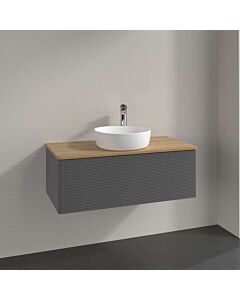 Villeroy und Boch Antao Waschtisch-Unterschrank L31111GK mit Beleuchtung, 1 Auszug, 1000 x 360 x 500 mm, Front mit Struktur, Anthracite Matt Lacquer / Honey Oak