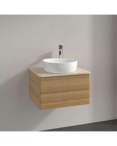 Meuble vasque Villeroy &amp; Boch Antao L18153HN avec éclairage, 2 tiroirs, 600 x 360 x 500 mm, façade texturée, Chêne Miel / Botticino