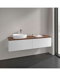 Meuble vasque Villeroy &amp; Boch Antao L37152GF avec éclairage, 2 tiroirs, 1600 x 360 x 500 mm, façade texturée, laque blanche brillante / noyer chaud