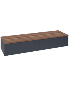 Villeroy und Boch Antao Sideboard L42002HG mit Beleuchtung, 2 Auszüge, 1600 x 268 x 500 mm, Front ohne Struktur, Midnight Blue Matt Lacquer / Warm Walnut