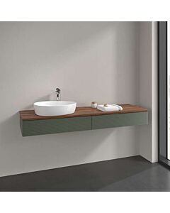 Meuble vasque Villeroy &amp; Boch Antao L15112HL avec éclairage, 2 tiroirs, 1600 x 190 x 500 mm, façade texturée, laque mate Vert Feuille / Noyer Chaud