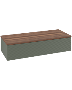 Buffet Villeroy &amp; Boch Antao L41102HL avec éclairage intégré, 1 tiroir, 1200 x 268 x 500 mm, façade texturée, laque mate Vert Feuille / Noyer Chaud