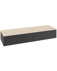 Buffet Villeroy &amp; Boch Antao L42103PD avec éclairage, 2 tiroirs, 1600 x 268 x 500 mm, façade texturée, laque noire mate / Botticino