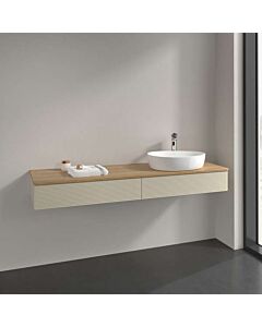 Villeroy &amp; Boch Antao vanity unit L16111HJ with lighting, 2 drawers, 1600 x 190 x 500 mm, textured front, Silk Grey Matt Lacquer / Honey Oak