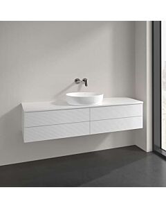 Meuble vasque Villeroy &amp; Boch Antao L25150GF avec éclairage, 4 tiroirs, 1600 x 360 x 500 mm, façade texturée, laque blanche brillante / laque blanche brillante