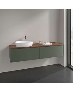 Meuble vasque Villeroy &amp; Boch Antao K37052HL 160 x 36 x 50 cm, percé pour robinetterie, plan vasque couleur noyer chaud, laque mate vert feuille