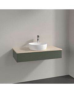 Villeroy &amp; Boch Antao vanity unit L09113HL with lighting, 1 drawer, 1000 x 190 x 500 mm, textured front, Leaf Green Matt Lacquer / Botticino