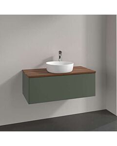 Villeroy und Boch Antao Waschtisch-Unterschrank L31052HL mit Beleuchtung, 1 Auszug, 1000 x 360 x 500 mm, Front ohne Struktur, Leaf Green Matt Lacquer / Warm Walnut