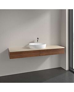 Villeroy und Boch Antao Waschtisch-Unterschrank L14113HM mit Beleuchtung, 2 Auszüge, 1600 x 190 x 500 mm, Front mit Struktur, Warm Walnut / Botticino