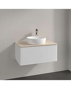 Meuble vasque Villeroy &amp; Boch Antao K30053GF 80 x 36 x 50 cm, percé pour robinetterie, plan vasque couleur Botticino, laque blanche brillante