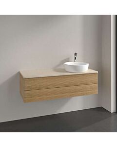 Meuble vasque Villeroy &amp; Boch Antao L23153HN avec éclairage, 2 tiroirs, 1200 x 360 x 500 mm, façade texturée, Chêne Miel / Botticino