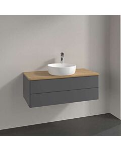 Villeroy und Boch Antao Waschtisch-Unterschrank L20011GK mit Beleuchtung, 2 Auszüge, 1000 x 360 x 500 mm, Front ohne Struktur, Anthracite Matt Lacquer / Honey Oak
