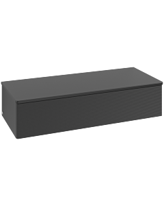 Buffet Villeroy &amp; Boch Antao L41100PD avec éclairage, 1 tiroir, 1200 x 268 x 500 mm, façade texturée, laque noire mate / laque noire mate