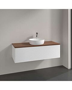 Meuble vasque Villeroy &amp; Boch Antao K32152MT 120 x 36 x 50 cm, percé pour robinetterie, plan vasque couleur noyer chaud, laque blanche mate