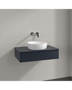 Meuble vasque Villeroy &amp; Boch Antao L08150HG avec éclairage, 1 tiroir, 800 x 190 x 500 mm, façade texturée, laque mate bleu nuit.