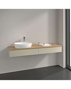 Villeroy und Boch Antao Waschtisch-Unterschrank L15011HJ mit Beleuchtung, 2 Auszüge, 1600 x 190 x 500 mm, Front ohne Struktur, Silk Grey Matt Lacquer / Honey Oak