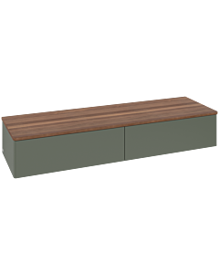 Villeroy und Boch Antao Sideboard L42002HL mit Beleuchtung, 2 Auszüge, 1600 x 268 x 500 mm, Front ohne Struktur, Leaf Green Matt Lacquer / Warm Walnut