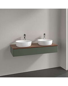 Villeroy und Boch Antao Waschtisch-Unterschrank L13012HL mit Beleuchtung, 1 Auszug, 1200 x 190 x 500 mm, Front ohne Struktur, Leaf Green Matt Lacquer / Warm Walnut