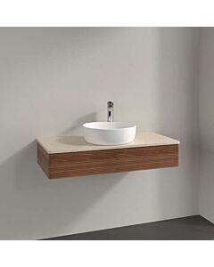 Villeroy und Boch Antao Waschtisch-Unterschrank L09153HM mit Beleuchtung, 1 Auszug, 1000 x 190 x 500 mm, Front mit Struktur, Warm Walnut / Botticino