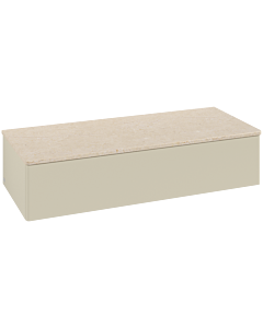 Villeroy &amp; Boch Antao Sideboard L41003HJ with lighting, 1 drawer, 1200 x 268 x 500 mm, smooth front, Silk Grey Matt Lacquer / Botticino