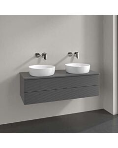 Villeroy und Boch Antao Waschtisch-Unterschrank L24150GK mit Beleuchtung, 2 Auszüge, 1200 x 360 x 500 mm, Front mit Struktur, Anthracite Matt Lacquer / Anthracite Matt Lacquer