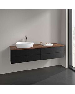 Villeroy und Boch Antao Waschtisch-Unterschrank L26152PD mit Beleuchtung, 4 Auszüge, 1600 x 360 x 500 mm, Front mit Struktur, Black Matt Lacquer / Warm Walnut