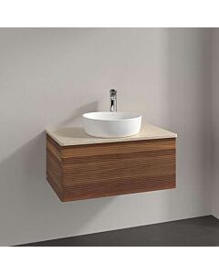 Villeroy und Boch Antao Waschtisch-Unterschrank L30113HM mit Beleuchtung, 1 Auszug, 800 x 360 x 500 mm, Front mit Struktur, Warm Walnut / Botticino