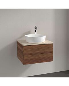 Meuble vasque Villeroy &amp; Boch Antao K18153HM 60x36x50cm, percé pour robinetterie, plan vasque couleur Botticino, noyer chaud