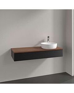 Villeroy und Boch Antao Waschtisch-Unterschrank K12152PD 120x19x50cm, Hahnloch, Waschbeckenplattenfarbe warm walnut, black matt lacquer