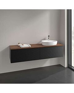 Meuble vasque Villeroy &amp; Boch Antao L38112PD avec éclairage, 2 tiroirs, 1600 x 360 x 500 mm, façade texturée, laque noire mate / noyer chaud