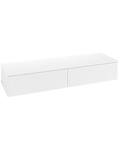 Buffet Villeroy &amp; Boch Antao L42100MT avec éclairage, 2 tiroirs, 1600 x 268 x 500 mm, façade texturée, laque blanche mate / laque blanche mate