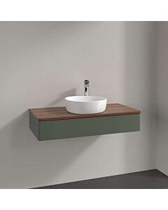 Villeroy und Boch Antao Waschtisch-Unterschrank L09012HL mit Beleuchtung, 1 Auszug, 1000 x 190 x 500 mm, Front ohne Struktur, Leaf Green Matt Lacquer / Warm Walnut