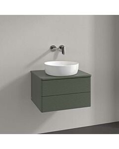 Meuble-lavabo Villeroy &amp; Boch Antao L18150HL avec éclairage, 2 tiroirs, 600 x 360 x 500 mm, façade texturée, laque mate Vert Feuille / Laque mate Vert Feuille
