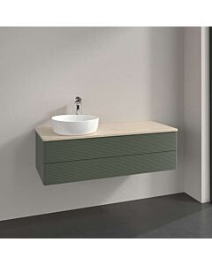 Villeroy &amp; Boch vanity unit L22113HL with lighting, 2 drawers, 1200 x 360 x 500 mm, textured front, Leaf Green Matt Lacquer / Botticino