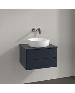 Meuble vasque Villeroy &amp; Boch Antao L18110HG avec éclairage, 2 tiroirs, 600 x 360 x 500 mm, façade texturée, laque mate bleu nuit.