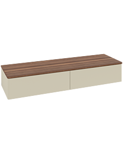 Villeroy und Boch Antao Sideboard L42002HJ mit Beleuchtung, 2 Auszüge, 1600 x 268 x 500 mm, Front ohne Struktur, Silk Grey Matt Lacquer / Warm Walnut